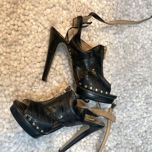 Black with gold stud high heels